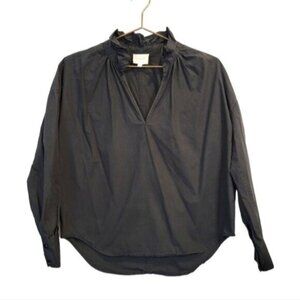 Anthropologie Sundays | Ruffle Collar V Neck Long Sleeve Blouse Black